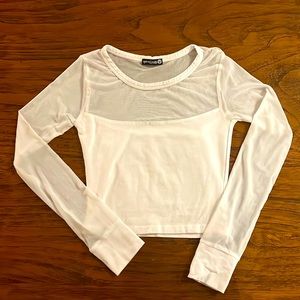 Sugar and Bruno Long Sleeve White Mesh sleeve top size youth one size